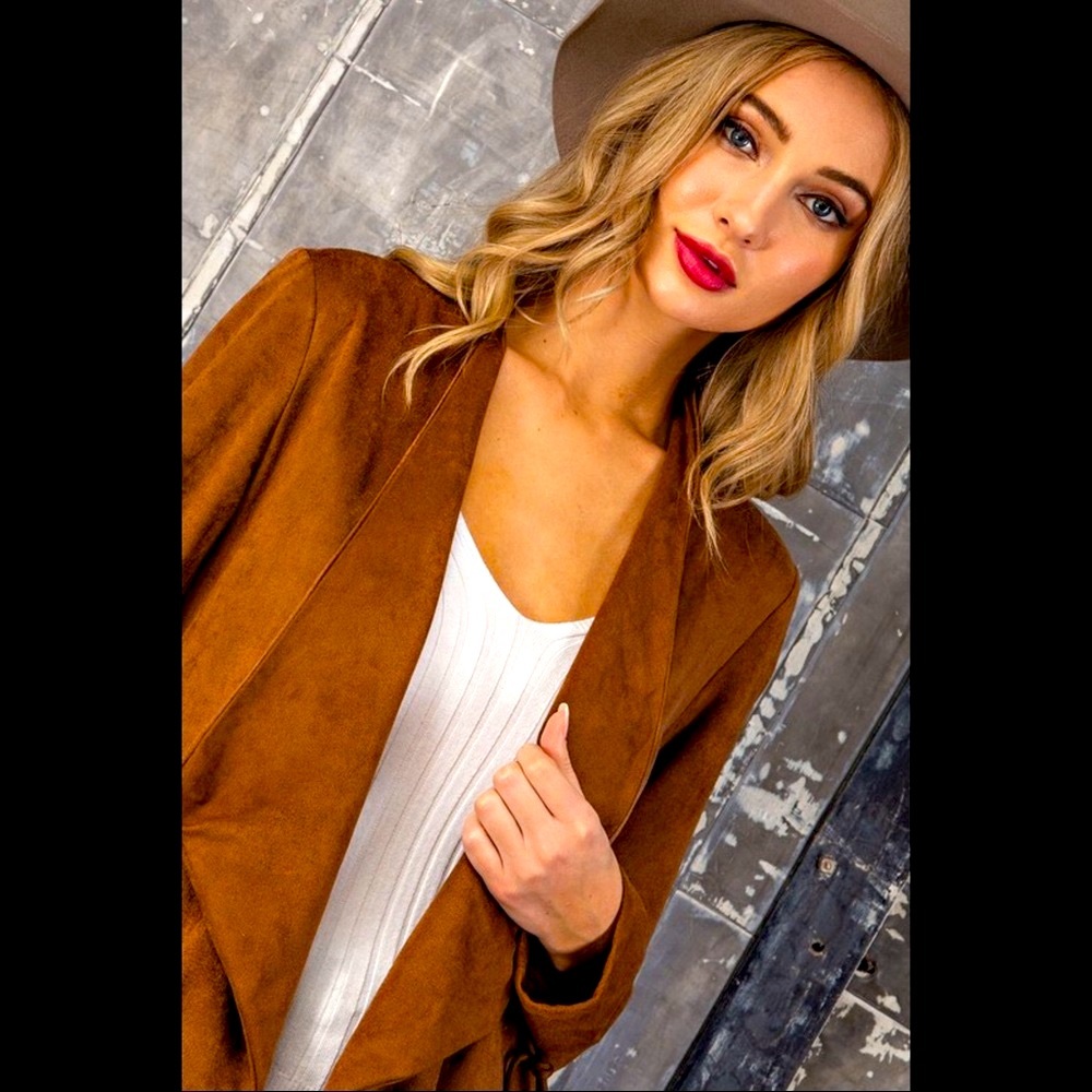 Last 1! ee:some faux suede lapel blazer in camel color - Picture 5 of 8